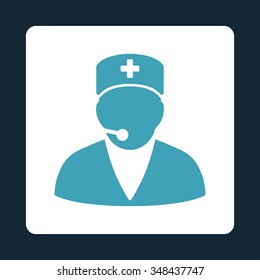 Medical Manager vector icon. Style is flat rounded square button, blue and white colors, dark blue background.