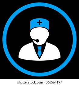 Medical Manager vector icon. Style is bicolor flat circled symbol, blue and white colors, rounded angles, black background.