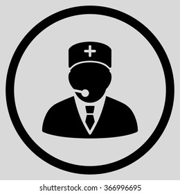 Medical Manager vector icon. Style is flat circled symbol, black color, rounded angles, light gray background.