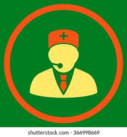 Medical Manager vector icon. Style is bicolor flat circled symbol, orange and yellow colors, rounded angles, green background.