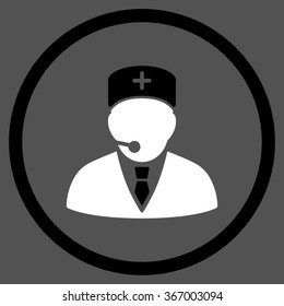 Medical Manager vector icon. Style is bicolor flat circled symbol, black and white colors, rounded angles, gray background.