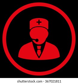 Medical Manager vector icon. Style is flat circled symbol, red color, rounded angles, black background.