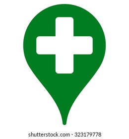 Medical Map Marker vector icon. Style is flat symbol, green color, rounded angles, white background.