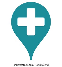 Medical Map Marker vector icon. Style is flat symbol, soft blue color, rounded angles, white background.