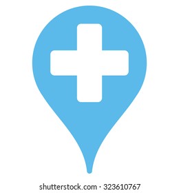 Medical Map Marker vector icon. Style is flat symbol, blue color, rounded angles, white background.