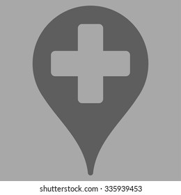 Medical Map Marker vector icon. Style is flat symbol, dark gray color, rounded angles, silver background.