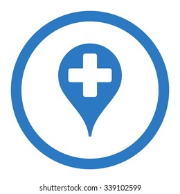 Medical Map Marker vector icon. Style is flat rounded symbol, smooth blue color, rounded angles, white background.