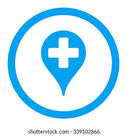 Medical Map Marker vector icon. Style is flat rounded symbol, blue color, rounded angles, white background.