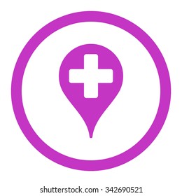 Medical Map Marker vector icon. Style is flat rounded symbol, violet color, rounded angles, white background.