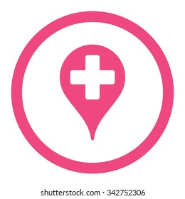 Medical Map Marker vector icon. Style is flat rounded symbol, pink color, rounded angles, white background.