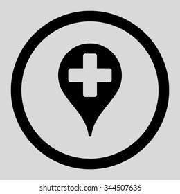 Medical Map Marker vector icon. Style is flat rounded symbol, black color, rounded angles, light gray background.