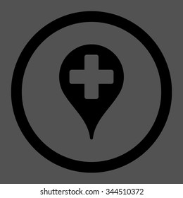 Medical Map Marker vector icon. Style is flat rounded symbol, black color, rounded angles, gray background.