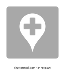 Medical Map Marker vector icon. Style is flat rounded square button, white and silver colors, white background.