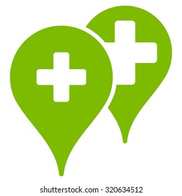 Medical Map Markers vector icon. Style is flat symbol, eco green color, rounded angles, white background.