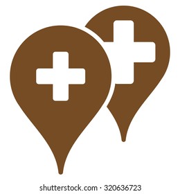 Medical Map Markers vector icon. Style is flat symbol, brown color, rounded angles, white background.
