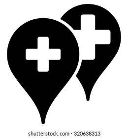 Medical Map Markers vector icon. Style is flat symbol, black color, rounded angles, white background.