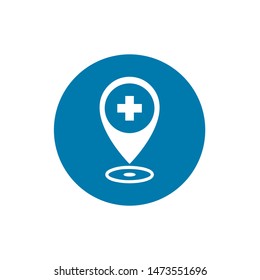 Medical map pointer with cross hospital icon isolated on white background. Vector Illustration