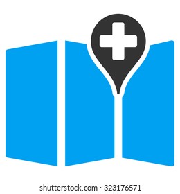 Medical Map vector icon. Style is bicolor flat symbol, blue and gray colors, rounded angles, white background.
