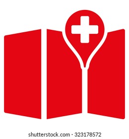 Medical Map vector icon. Style is flat symbol, red color, rounded angles, white background.