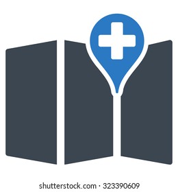 Medical Map vector icon. Style is bicolor flat symbol, smooth blue colors, rounded angles, white background.