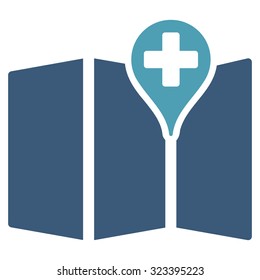 Medical Map vector icon. Style is bicolor flat symbol, cyan and blue colors, rounded angles, white background.