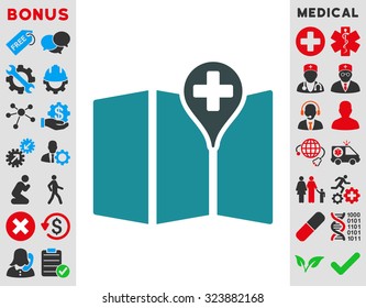 Medical Map vector icon. Style is bicolor flat symbol, soft blue colors, rounded angles, white background.