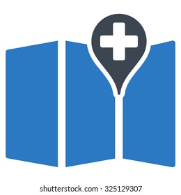Medical Map vector icon. Style is bicolor flat symbol, smooth blue colors, rounded angles, white background.