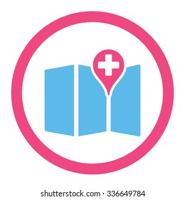 Medical Map vector icon. Style is bicolor flat rounded symbol, pink and blue colors, rounded angles, white background.