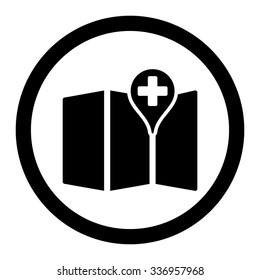 Medical Map vector icon. Style is flat rounded symbol, black color, rounded angles, white background.