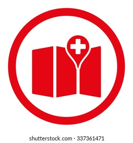 Medical Map vector icon. Style is flat rounded symbol, red color, rounded angles, white background.