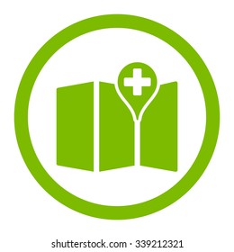 Medical Map vector icon. Style is flat rounded symbol, eco green color, rounded angles, white background.