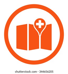 Medical Map vector icon. Style is flat rounded symbol, orange color, rounded angles, white background.
