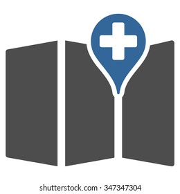 Medical Map vector icon. Style is bicolor flat symbol, cobalt and gray colors, rounded angles, white background.