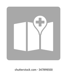 Medical Map vector icon. Style is flat rounded square button, white and silver colors, white background.