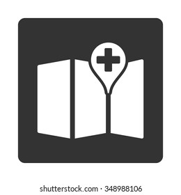 Medical Map vector icon. Style is flat rounded square button, white and gray colors, white background.