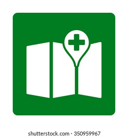Medical Map vector icon. Style is flat rounded square button, white and green colors, white background.
