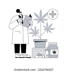 Abstraktes medizinisches Marihuana-Konzept, Vektorgrafik. Medizinische Cannabis, Cannabinoide Medikamente, Krankheiten und Bedingungen Behandlung, Krebsschmerzen Linderung, Hanfmarkt, Kultivierung abstrakte Metapher.