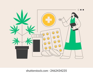 Medical marijuana abstract concept vector illustration. Medical cannabis, cannabinoids drugs, diseases and conditions treatment, cancer pain relief, hemp market, cultivation abstract metaphor.