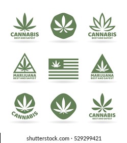 Medical Marijuana And Cannabis Logo Design Elements. Vector Illustration And Logotype Template