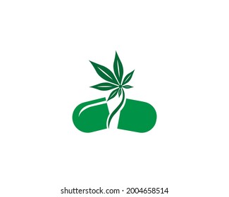 Medical Marijuana Capsule Concept Logo Design Creative Modern Vector Template.