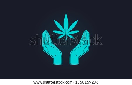 Medical marijuana concept. Hands with marijuana leaf. Natural weed hemp. Marijuana Legalization. Vector illustration