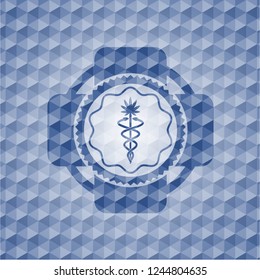 medical marijuana icon inside blue hexagon emblem.