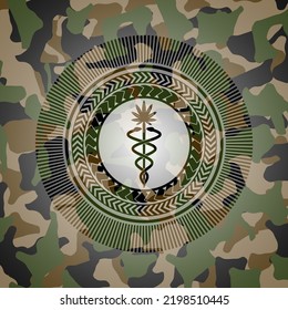 Medical Marijuana Icon Inside Camouflage Emblem. 