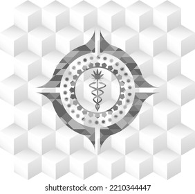 Medical Marijuana Icon Inside Grey Badge With Geometric Cube White Background. 