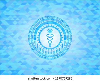 medical marijuana icon inside light blue mosaic emblem