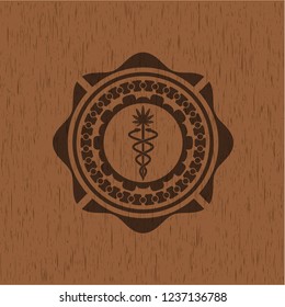 medical marijuana icon inside retro style wooden emblem