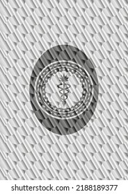 Medical Marijuana Icon Inside Shiny Silver Emblem. Scales Pattern. Vector Illustration. Detailed. 