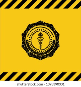 medical marijuana icon inside warning sign, black grunge emblem. Vector Illustration. Detailed.