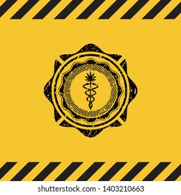 medical marijuana icon inside warning sign, black grunge emblem. Vector Illustration. Detailed.