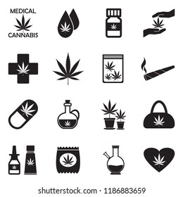 Medical Marijuana Icons. Black Flat Design. Vector Illustration. 